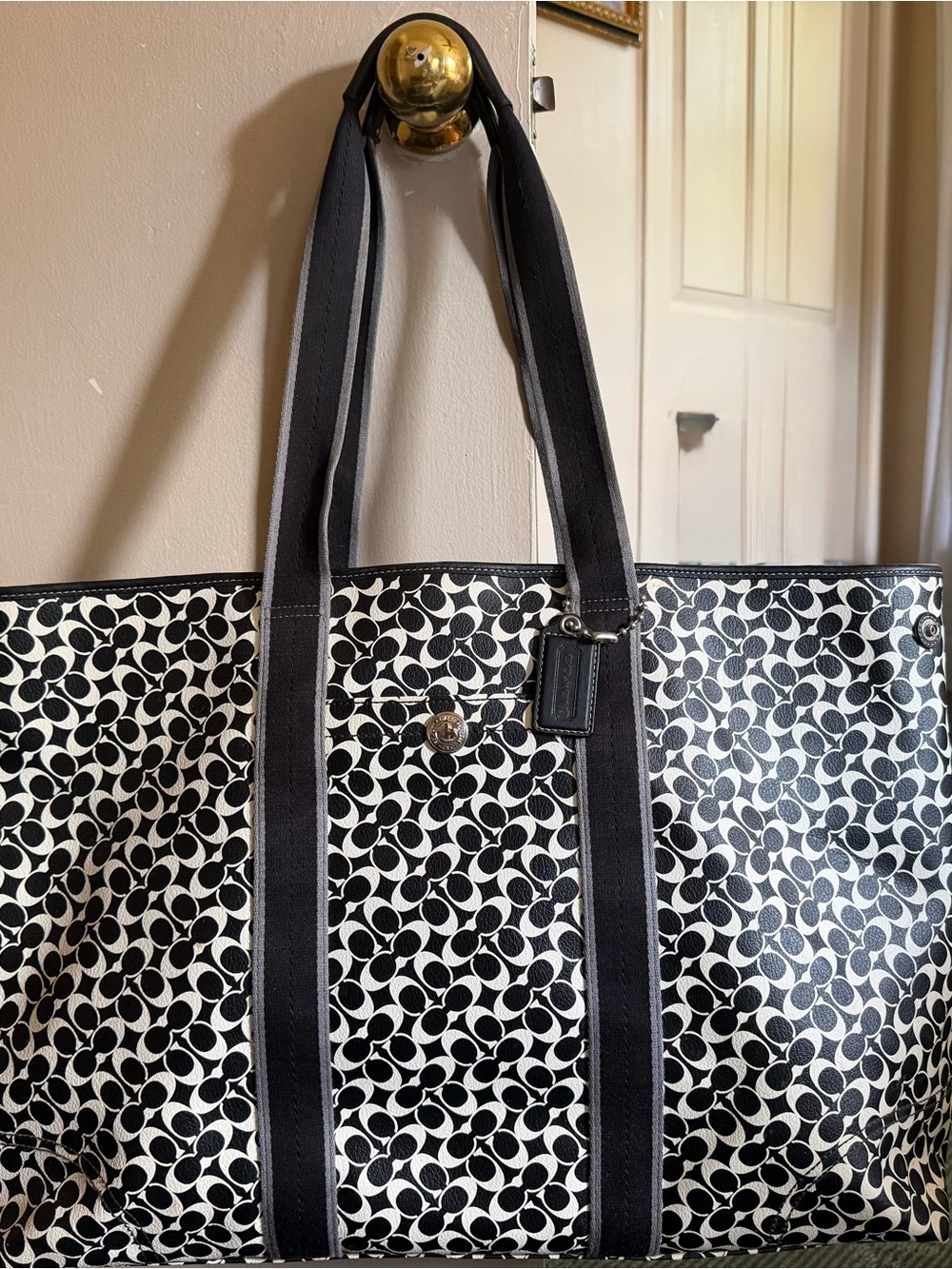 Coach Black and White Signature Canvas Tote